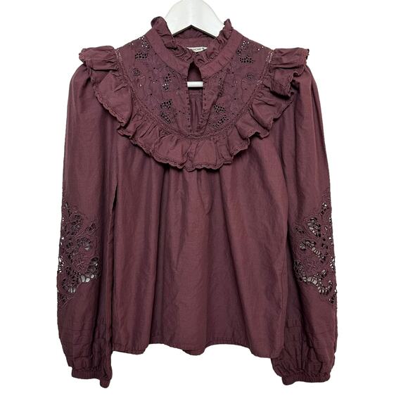 St. Roche Clair Top in Rasin Plum Purple Peasant Long Sleeve High Neck 4 - Picture 1 of 9